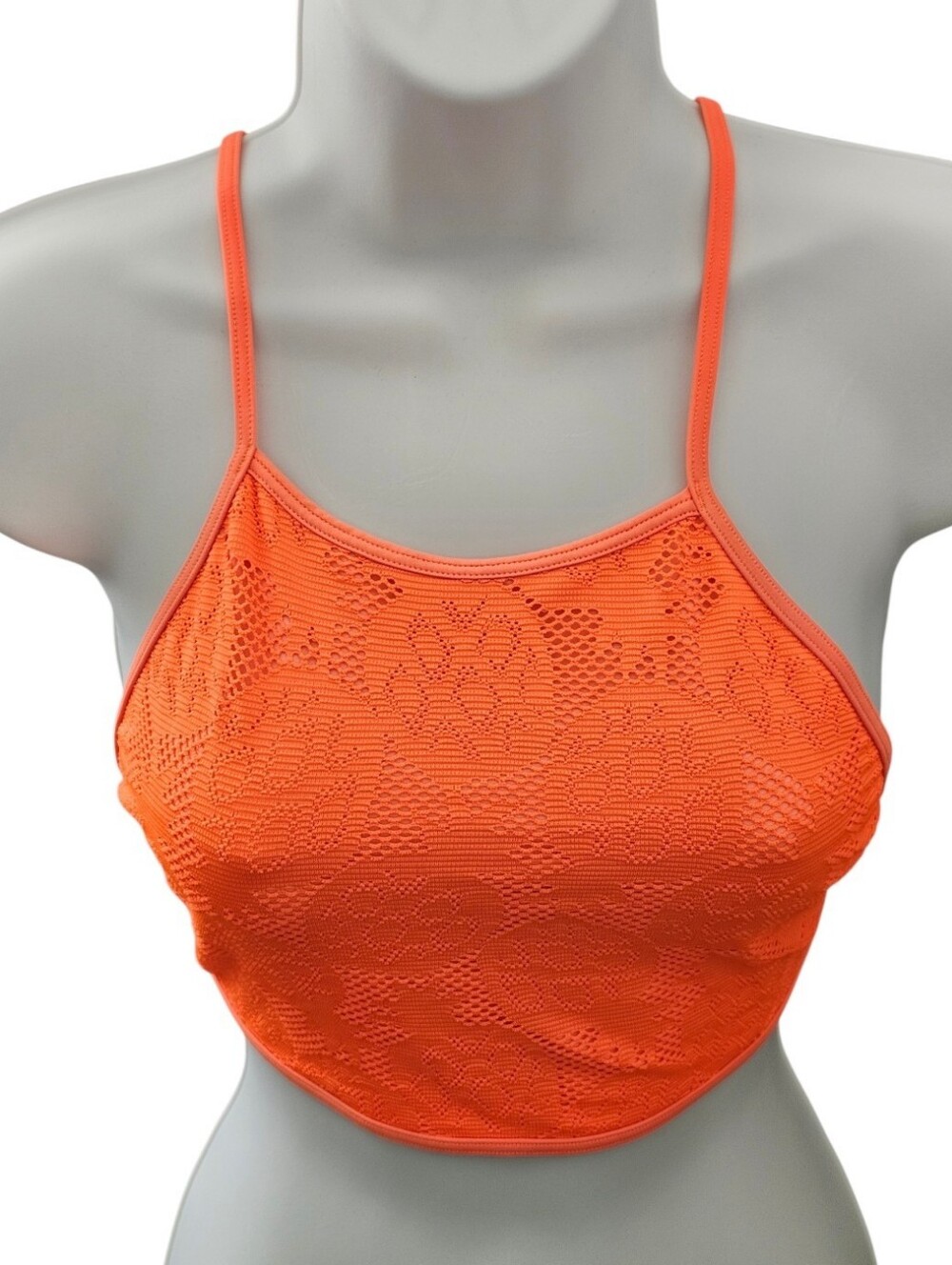 AERIE Crop Orange Crochet Swim Halter Top Size Large